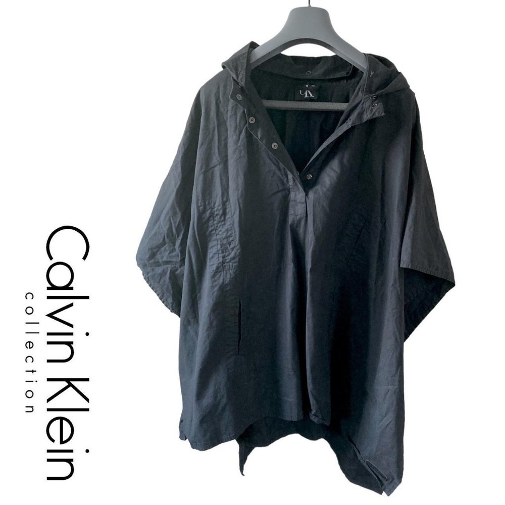 calvin klein collection boxy black poncho cloak cape with detachable hood size M